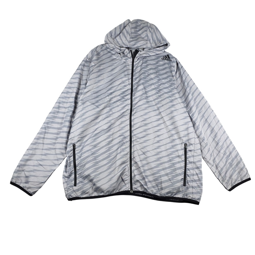 Adidas Windbreaker Mens 2XL Gray Geometric Pattern‎ Hooded Full Zip D88071